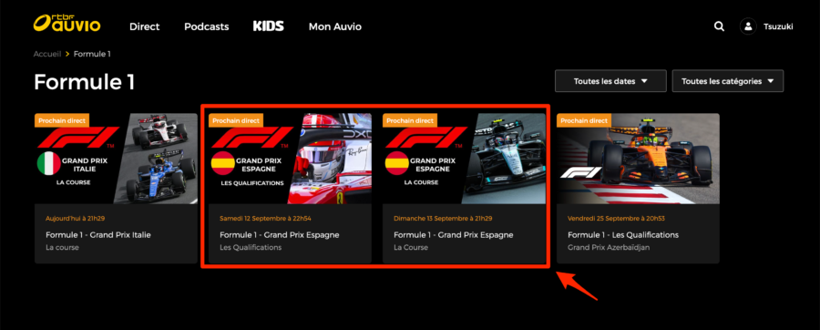 RTBF AuvioのF1スペインGP配信一覧