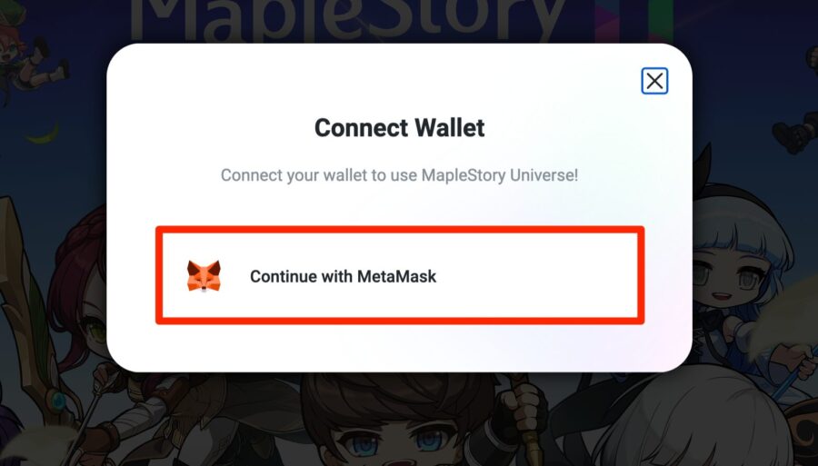 「Continue With MetaMask」をタップして、接続