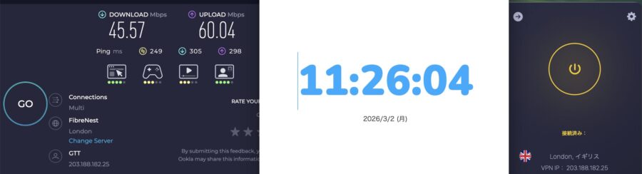 CyberGhost イギリスの測定結果(2026年3月 / PC)
