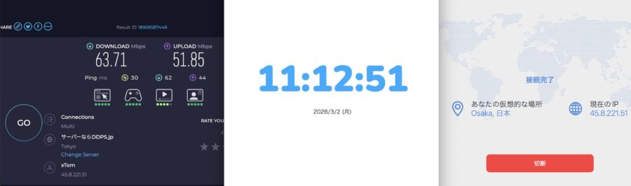 MillenVPN 日本の測定結果(2026年3月 / PC)