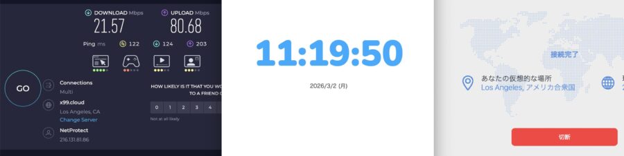 MillenVPN アメリカの測定結果(2026年3月 / PC)
