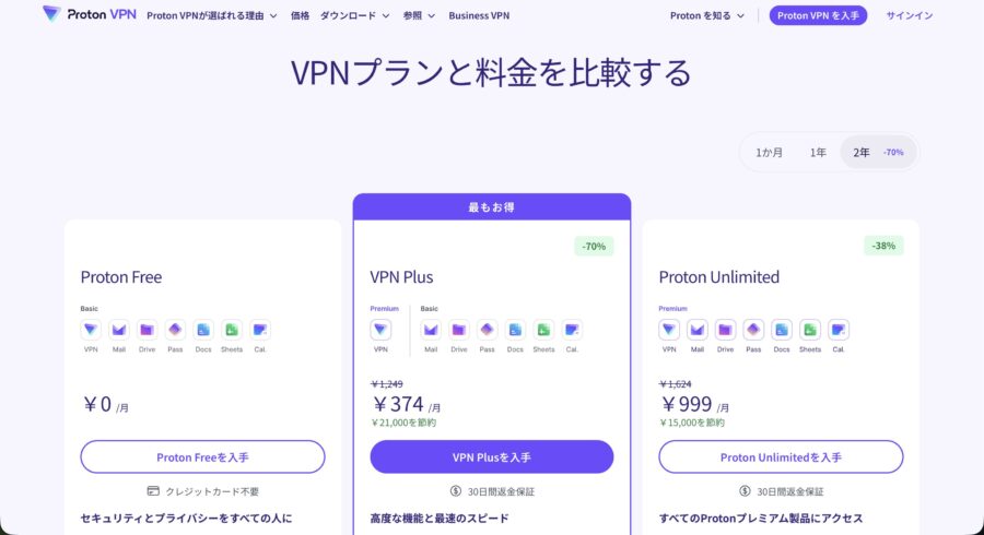 Proton VPNの24か月料金プラン