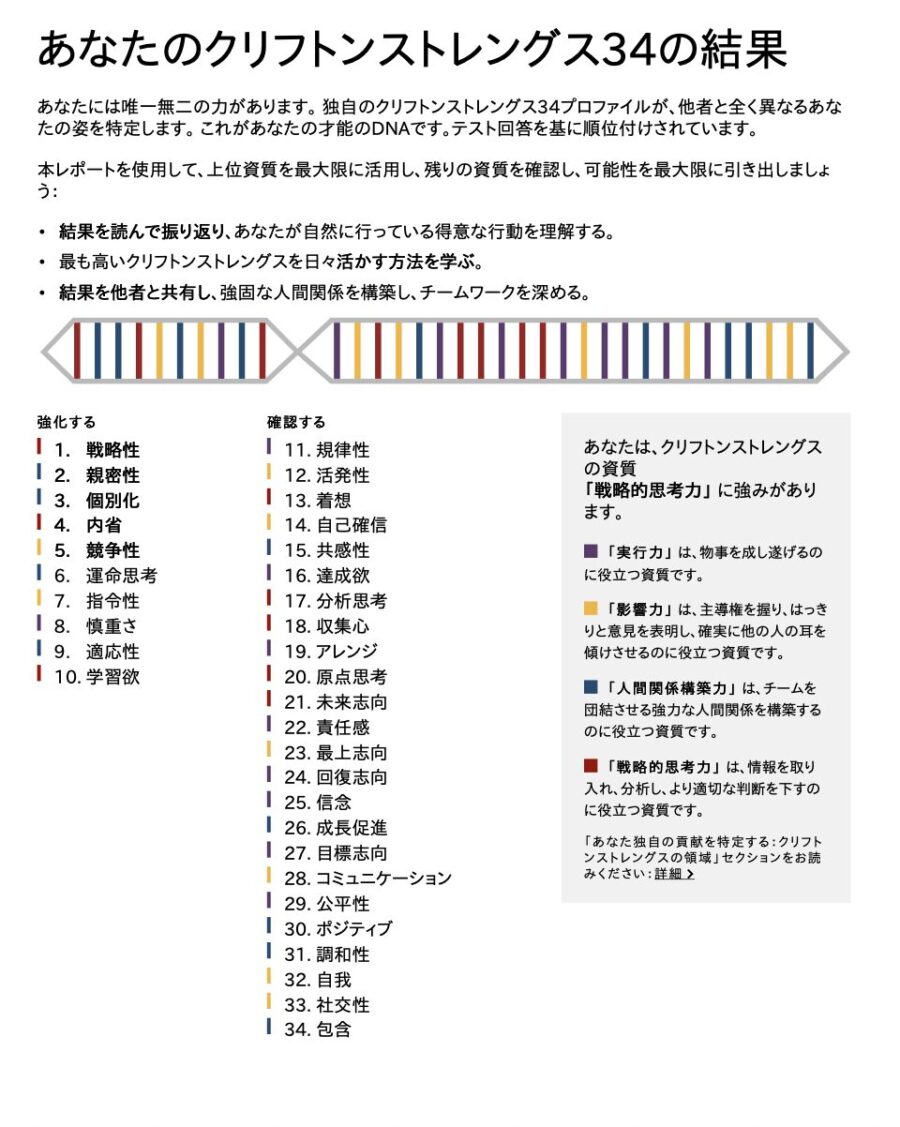 僕が2019年ごろに受けたクリフトンストレングス34の結果