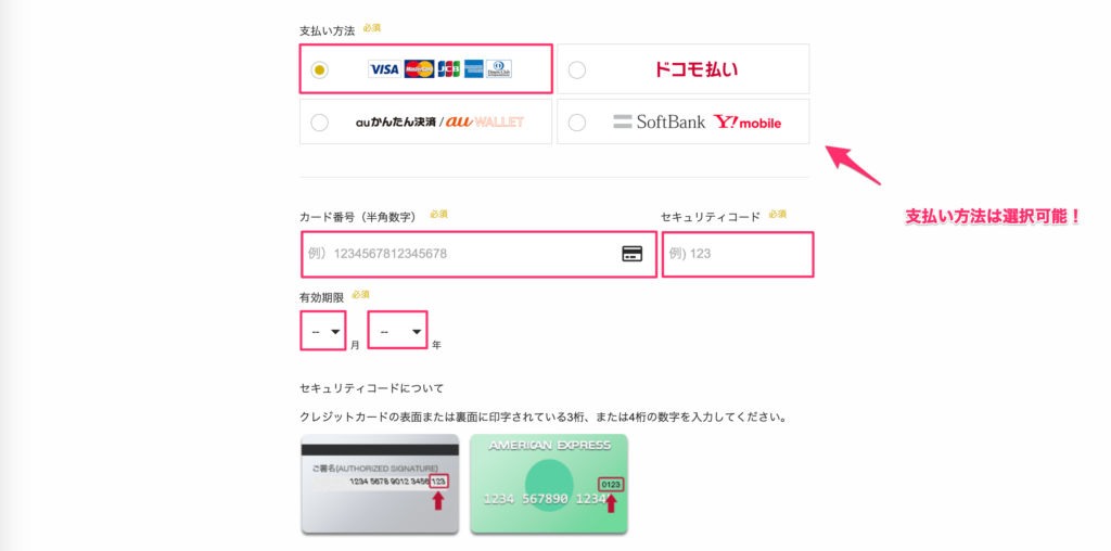 ③:支払い情報を入力して登録完了
