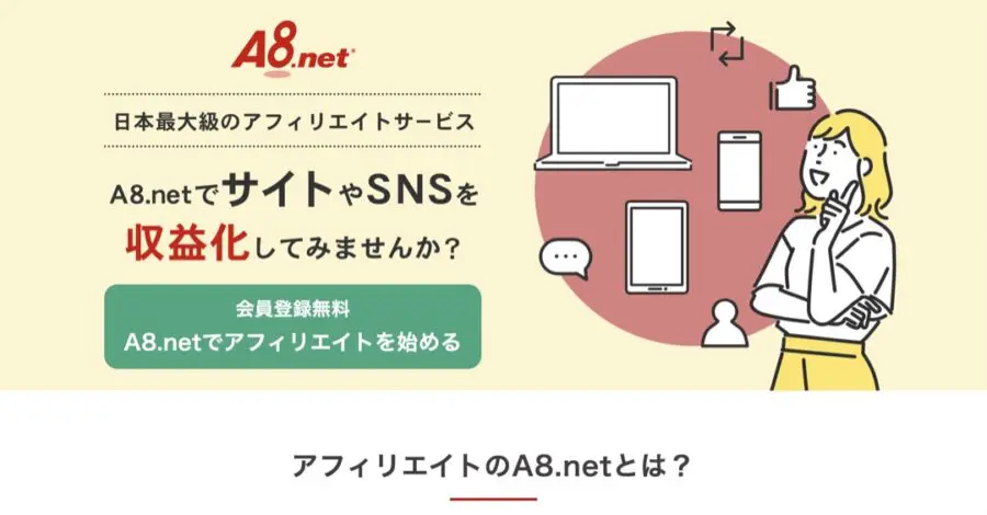 ①:A8.net(セルフバック案件数No.1)