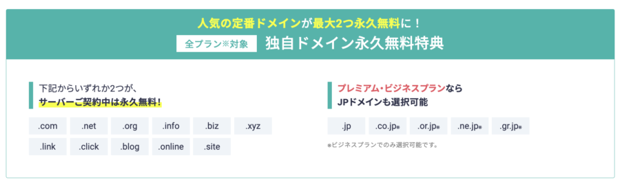 独自ドメインが2つまで永久無料