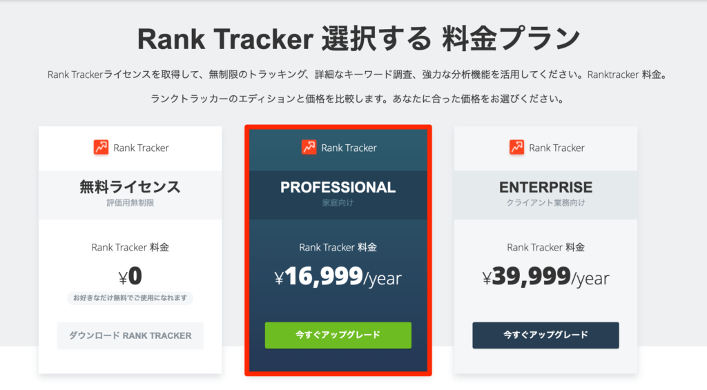 Rank Trackerの料金プラン