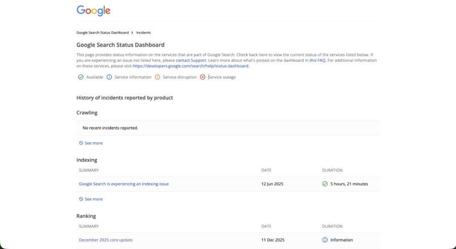 出典：Google Search Status Dashboard