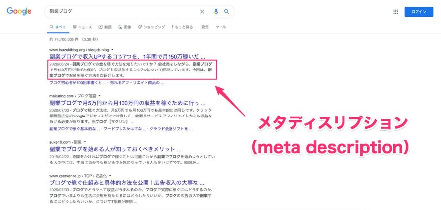 検索結果に表示されるメタディスクリプション
