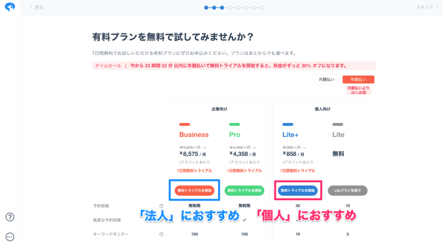 SocialDogのプラン選択画面